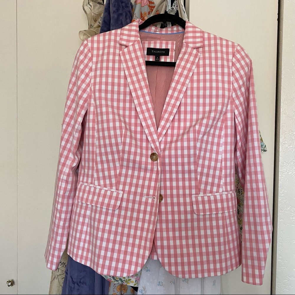 Pink Talbots Gingham print coat blazer